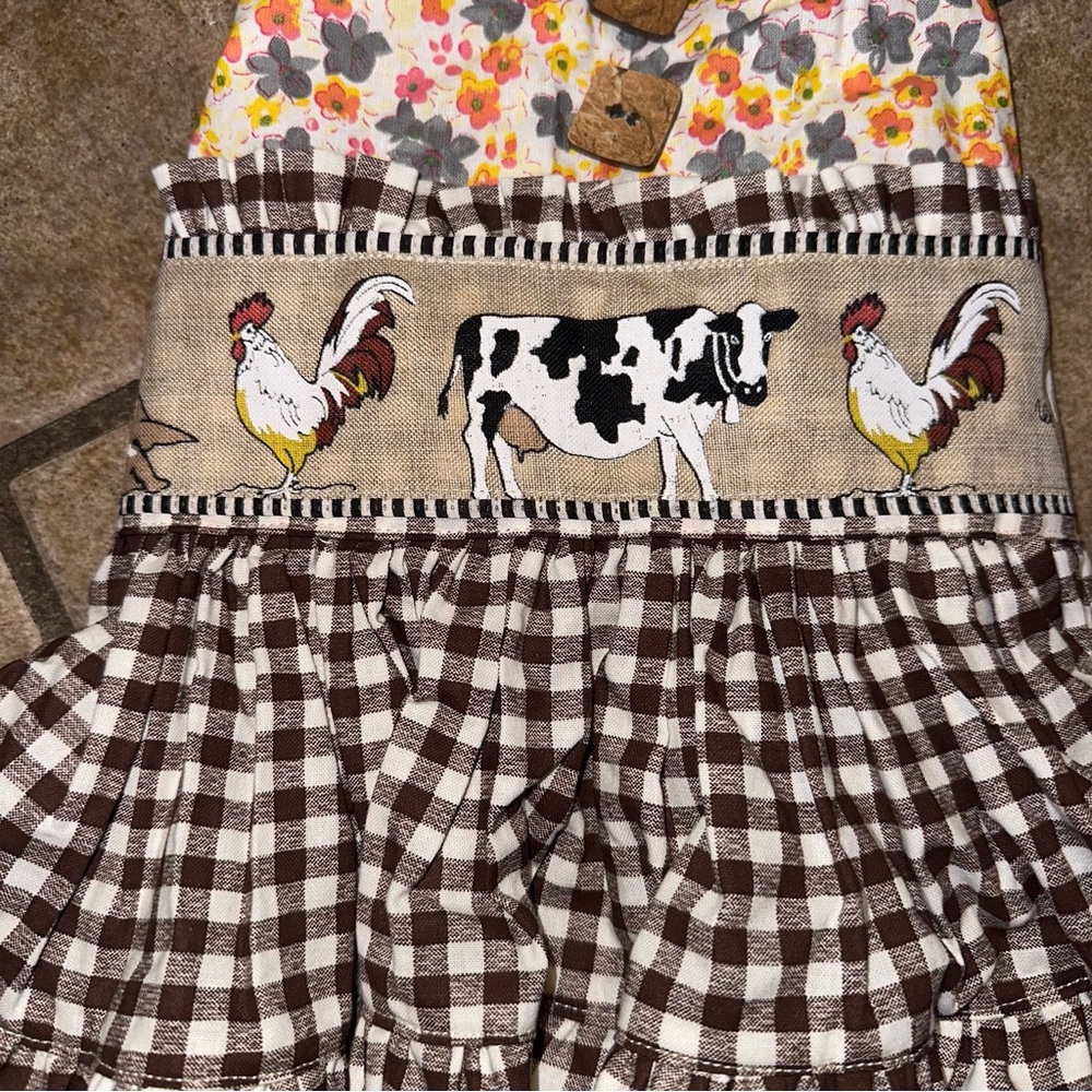 GIRLS RICA ROSIE BOUTIQUE FARMHOUSE PRINT DRESS ROOSTER COW 12 MONTH RARE HTF - Picture 3 of 11